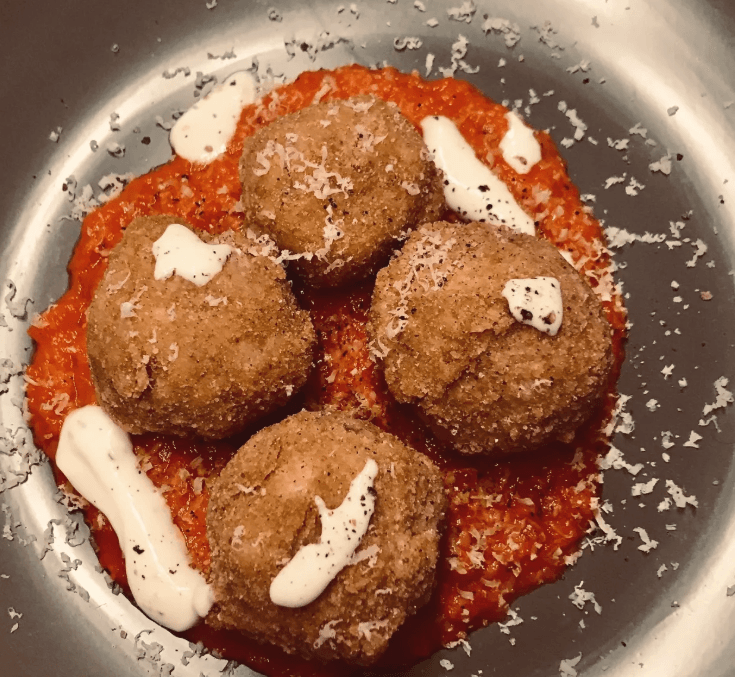 Snow Goose Arancini with Shiitake and 1608 Cheese